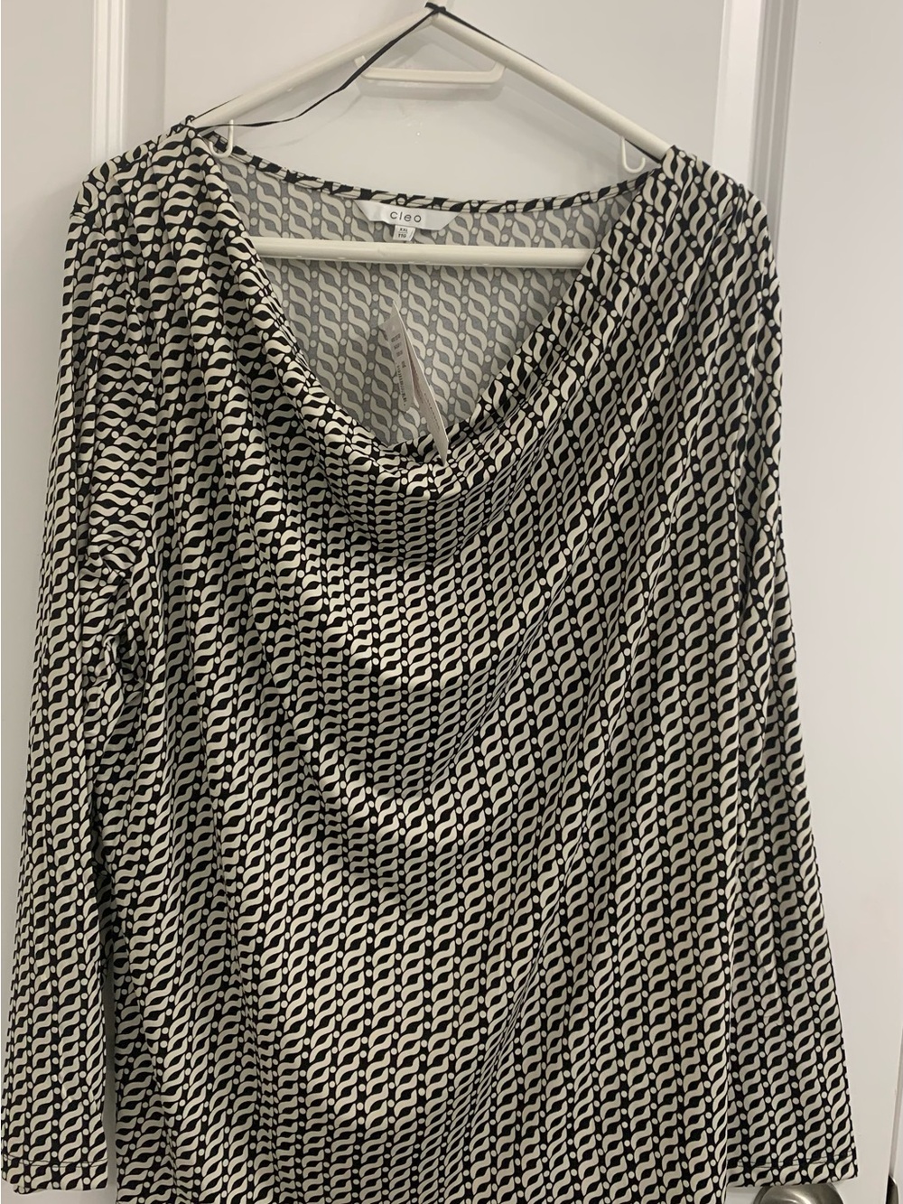 cleo Black and White Cowl Neck Long Sleeve Top